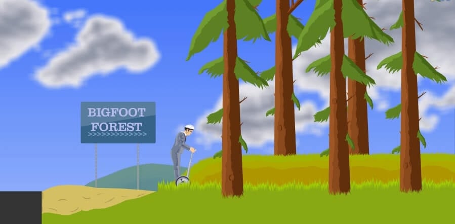 The man riding a segway in Happy Wheels playing on the Bigfoot Forest level