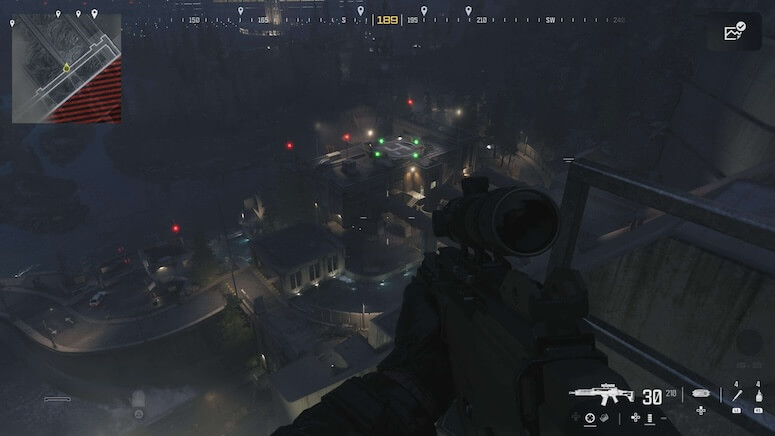 Looking down at a helipad building in the campaign of Call of Duty Modern Warfare 3