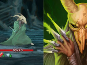 the Silent character ingame in Slay the Spire, and an artistic picture of the Silent in Slay the Spire.