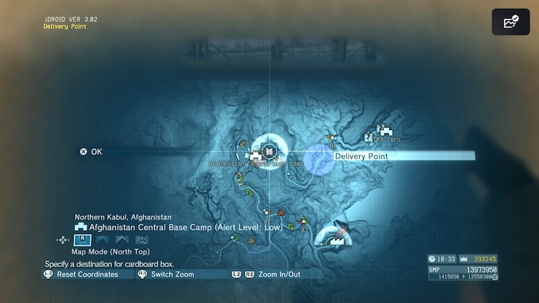 The map location of the Delivery Point in the Afghanistan Central Base Camp in Metal Gear Solid V