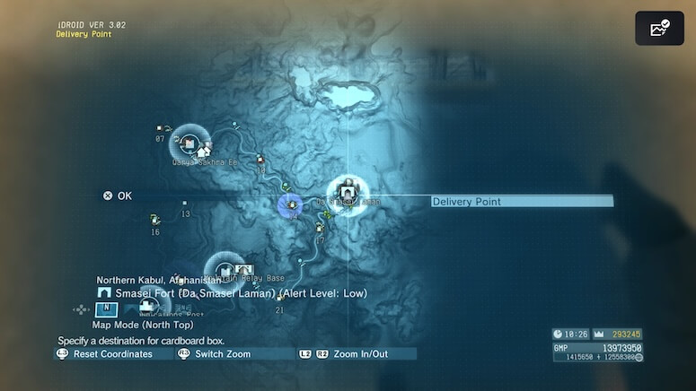 The map location of the Delivery Point in Da Smasei Laman in Metal Gear Solid V