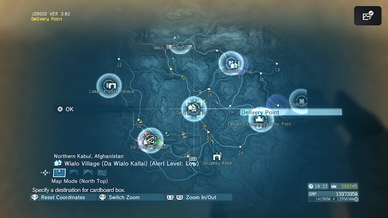 The map location of the Delivery Point in Da Wialo Kallai in Metal Gear Solid V