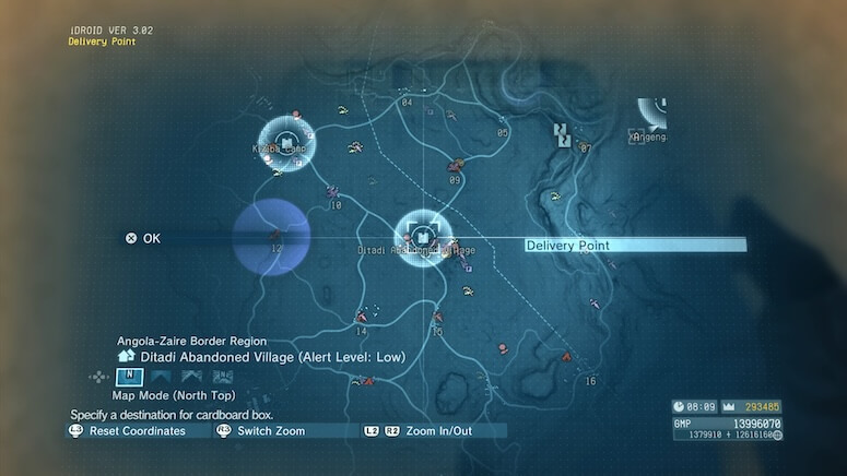 The map location of the Delivery Point in Ditada Abandoned Village in Metal Gear Solid V