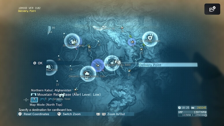 The map location of the Delivery Point in the Mountain Relay Base in Metal Gear Solid V