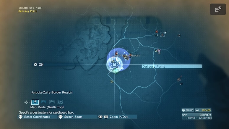 The map location of the Delivery Point in Nova Braga Airport in Metal Gear Solid V