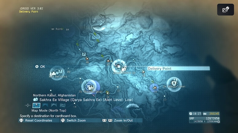 The map location of the Delivery Point in Qarya Sakhra Ee in Metal Gear Solid V