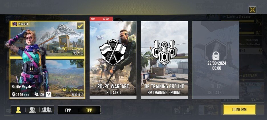 The menu screen for Battle Royale on Call of Duty Mobile