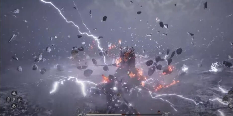 The Cyan Loong doing a lighting AOE attack in Black Myth Wukong