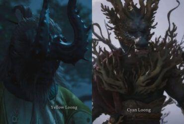The Yellow Loong boss on the left, and the Cyan Loong boss on the right in Black Myth: Wukong